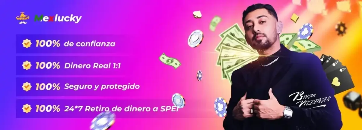 Franja de MexLucky con sus promesas de servicio y el retiro por SPEI